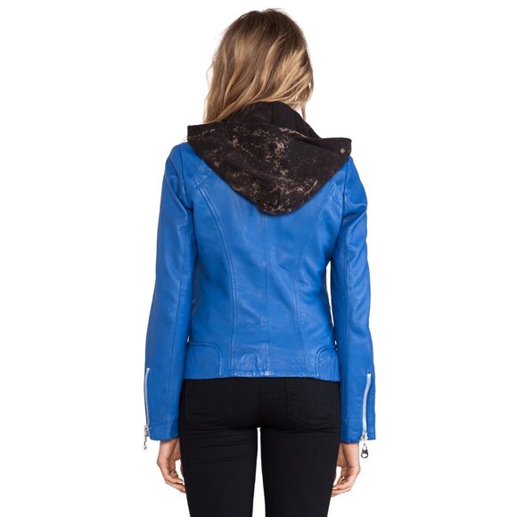 Doma Electric Blue Leather Jacket with Detachable Hood ALT ASO Clary Fray - Picture 6 of 14